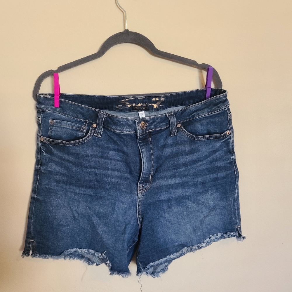 Seven7 Dark Wash Distress Shorts